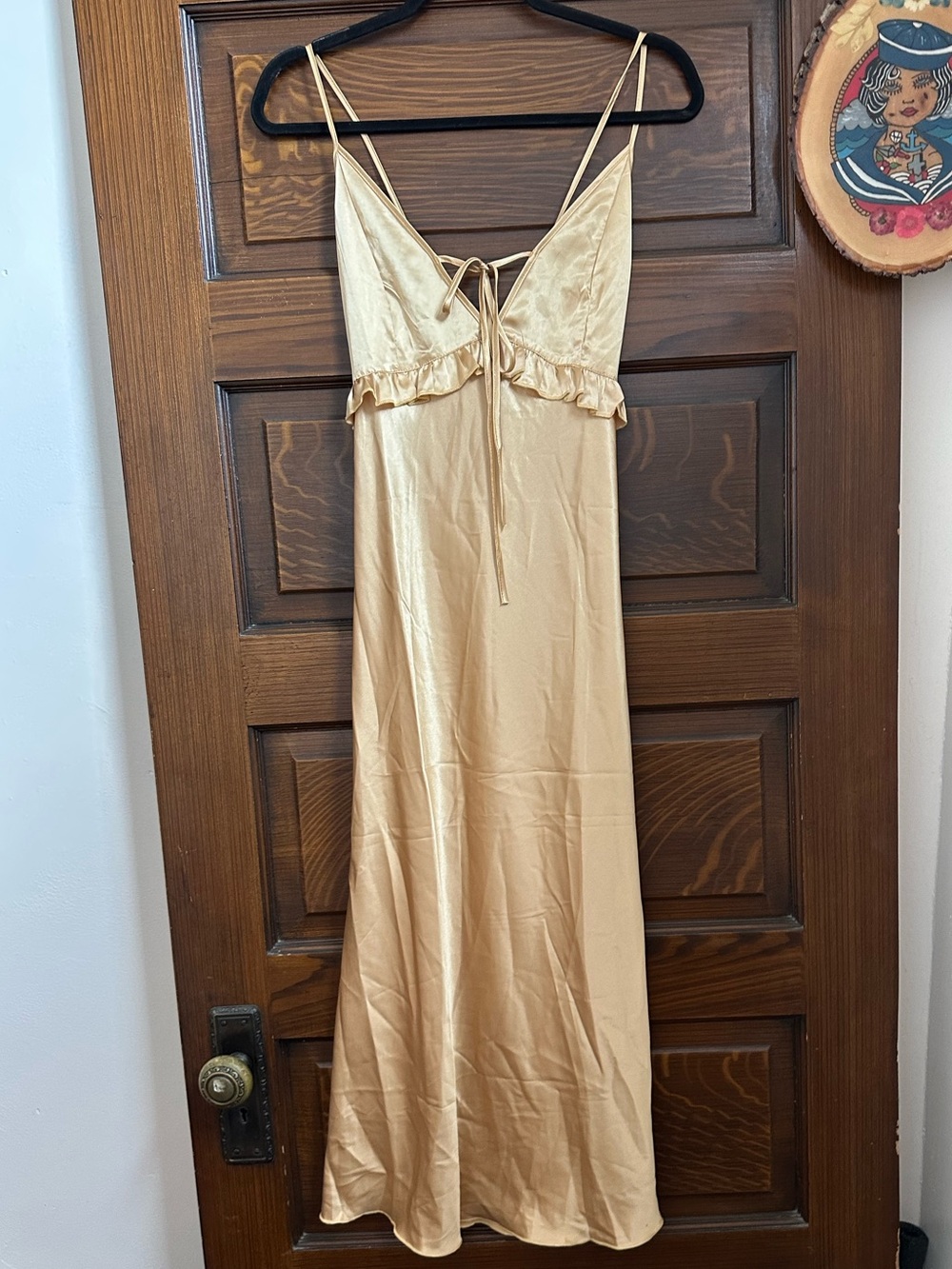 Gold Satin Retro Y2K Style Slip Dress, Midi, Fits like a Large